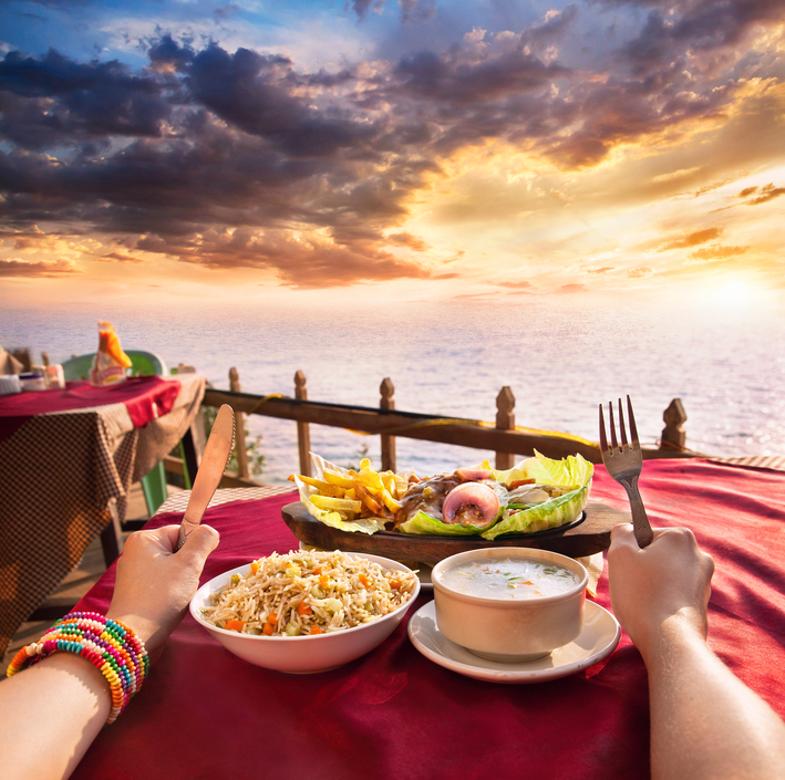 Exotic veg restaurant with ocean view